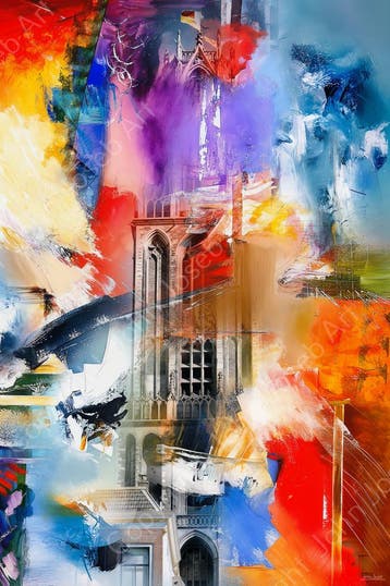 John Joseb Art glasschilderij Utrecht Domtoren, Dom abstract, Minder dan 50 cm, Verzenden, Nieuw, Schilderij