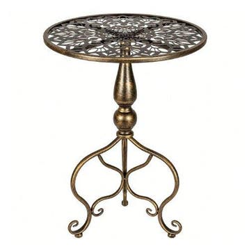 Ornate Vintage Round Accent Table – Decorative Metal Side