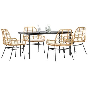 vidaXL 5-delige Tuinset met kussens poly rattan glas bruin, Verzenden, Nieuw, 4 zitplaatsen, Tuinset