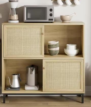 Rotan Dressoir met Schuifdeur – Kast met 4 Open Vakken, Verzenden, Nieuw