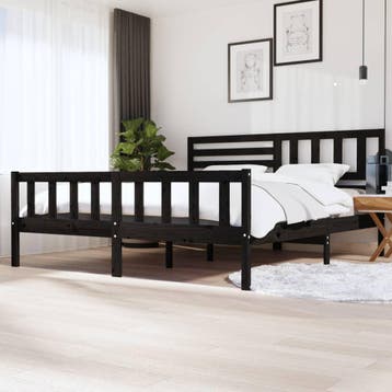 vidaXL Bedframe massief hout zwart 200x200 cm, Verzenden, Zwart, Overige maten, 200 cm