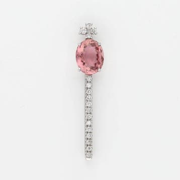 Hanger - 18 karaat Witgoud Toermalijn - Diamant