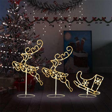 vidaXL Kerstdecoratie rendieren en slee 260x21x87 cm acryl, Verzenden, Nieuw