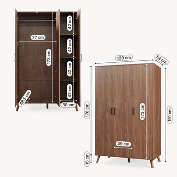 Kledingkast Norg met 3 deuren en 4 opbergvakken 191x120x52 c, Verzenden, Nieuw