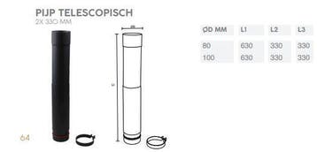 Rookkanaal pellet kachel 100mm staal telescoop element, Ophalen of Verzenden, Nieuw