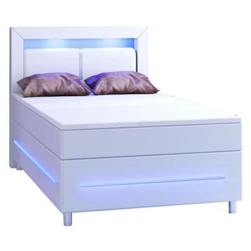 Boxspringbed / Boxspring Norfolk - 120 x 200 cm - Wit - LED, Verzenden, Nieuw