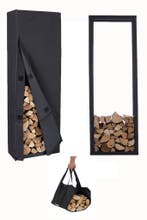 Houtopslag | Brandhoutrek + hoes | 50x25x148cm | Staal, Verzenden