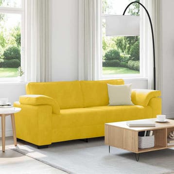Fluwelen Bank 220cm Geel | Tweedekansje | OP=OP, Huis en Inrichting, Driepersoons, 75 tot 100 cm, Ophalen of Verzenden, Zo goed als nieuw
