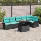 vidaXL Tuin Sofa Set met kussen 7 pcs Zwart Poly riet, Verzenden, Nieuw, Rotan