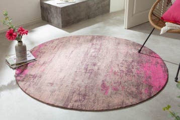 Vintage tapijt MODERN ART 150cm beige roze gewassen rond, Ophalen of Verzenden, Nieuw