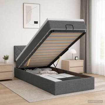 vidaXL Ottoman bed met matras Donkergrijs 90 x 200 cm Stof, Verzenden, Nieuw, Eenpersoons