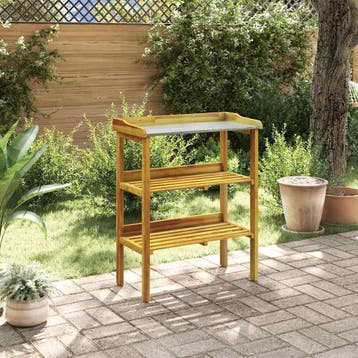 vidaXL Oppottafel met 2 schappen massief acaciahout en zink, Tuin en Terras, Verzenden, Nieuw