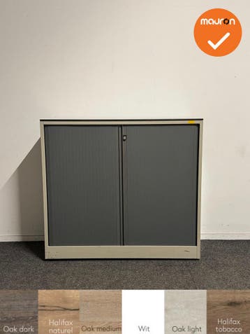 Ahrend - Roldeurkast - 110x120x45 cm - Beige met grijze d..., Werkplek, Ophalen of Verzenden, Gebruikt, Kast