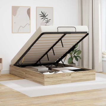 vidaXL Ottoman Bedframe Sonoma Eiken 135 x 190 cm, Bruin, Verzenden, Nieuw, Twijfelaar