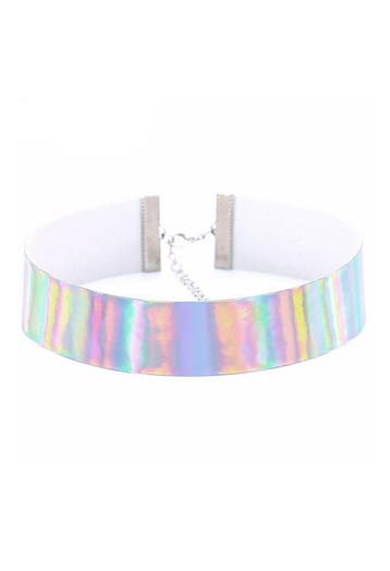 Choker Zilver Iridescent Holografische Ketting Halsband Coll, Kunststof, Verstelbaar, Nieuw, Ophalen of Verzenden