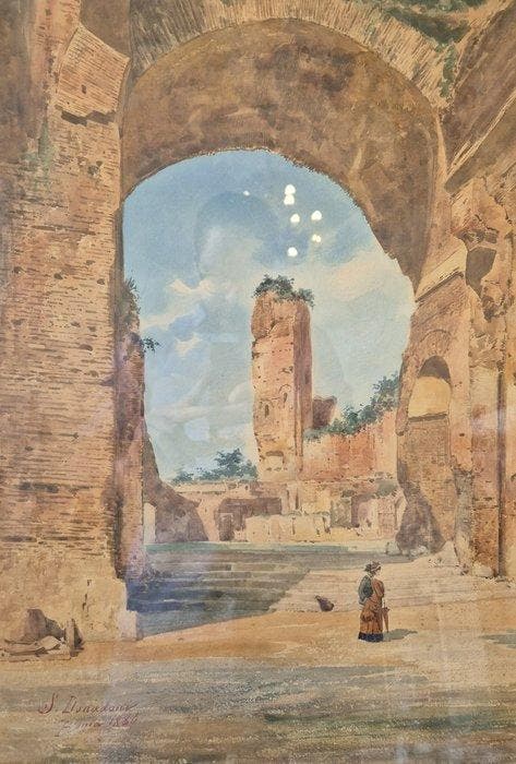 Stefano Donadoni (1844-1911) - Antike Ruinenkulisse mit, Antiek en Kunst, Kunst | Schilderijen | Klassiek