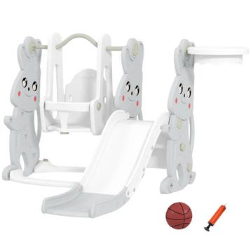 TRUUSK 4-in-1 Kinderglijbaan met Schommel, Klimrek en Basket, Verzenden, Nieuw