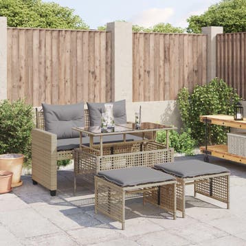 vidaXL 4-delige Loungeset met kussens poly rattan en glas, Verzenden, Nieuw, Loungeset