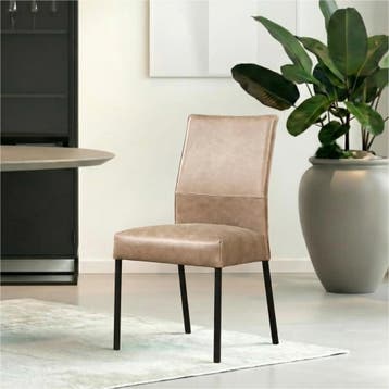 Leren eetkamerstoel Real - Vintage Taupe (taupe/bruin) -, Bruin, Nieuw, Ophalen of Verzenden, Industrieel, Modern