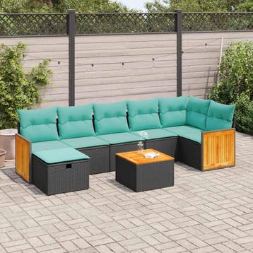 vidaXL 8-delige Loungeset met kussens poly rattan zwart, Verzenden, Nieuw, 8 zitplaatsen, Loungeset