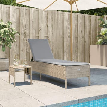 vidaXL Ligbed met tafel en kussen poly rattan beige, Verzenden, Nieuw