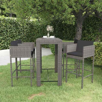 vidaXL 5-delige Tuinbarset met kussens poly rattan grijs, Verzenden, Nieuw