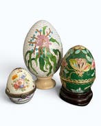 Messing cloisonné en porselein Ei - Incluant 2 boîtes - 14