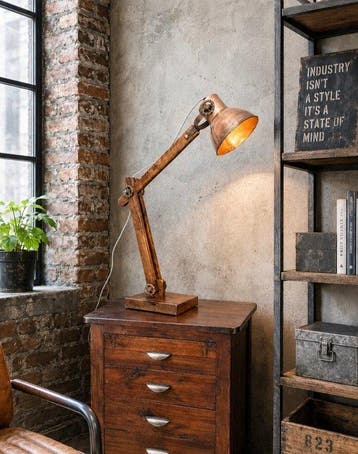 Statief tafellamp - Hout Eiken , Rood Koper - EYECATCHER!!