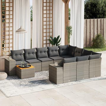 vidaXL 11-delige Loungeset met kussens poly rattan grijs, Verzenden, Nieuw, Loungeset