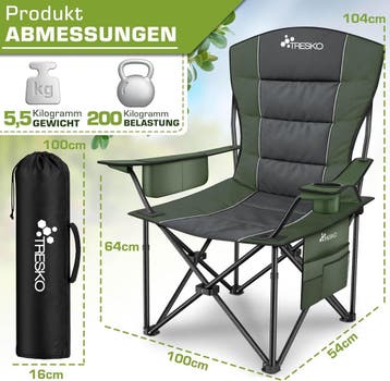TRESKO® Campingstoel - Visstoel - Vouwstoel - Groen, Caravans en Kamperen, Verzenden, Zo goed als nieuw