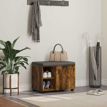 vidaXL Halbank met kussen met plank Gerookte Eik 60 x 38 x, Verzenden, Nieuw