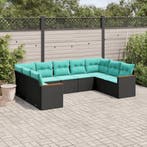 vidaXL 9-delige tuinbankset met kussens van zwart polyrotan, Verzenden, Nieuw