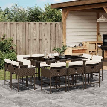 vidaXL 11-delige Tuinset met kussens poly rattan bruin, Verzenden, Nieuw, Meer dan 8 zitplaatsen, Tuinset