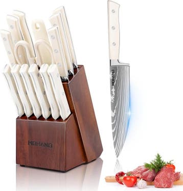 Steakmessen set 14-delig | Pakka hout | Laatste Stuk!, Ophalen of Verzenden, Zo goed als nieuw, Rvs of Chroom, Bestekset