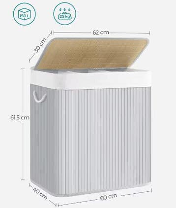 Wasmand met Deksel en 3 Compartimenten – Bamboe, Verzenden, Nieuw