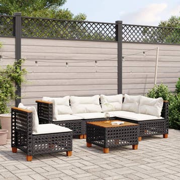 vidaXL 6-delige Loungeset met kussens poly rattan zwart, Verzenden, Nieuw, Loungeset