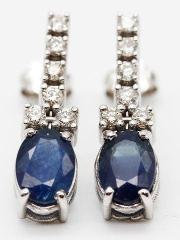 Zonder minimumprijs - Oorbellen Zilver Saffier - Diamant, Nieuw
