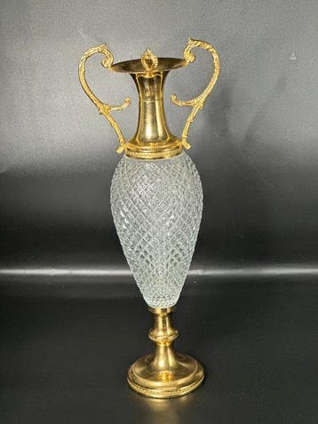 Carafe en cristal taillé, monture dorée, fabrication, Antiek en Kunst