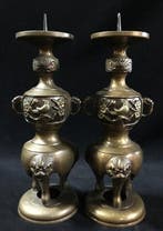 Set of 2 / Buddhist Brass Candlestick / Shokudai / Japanese