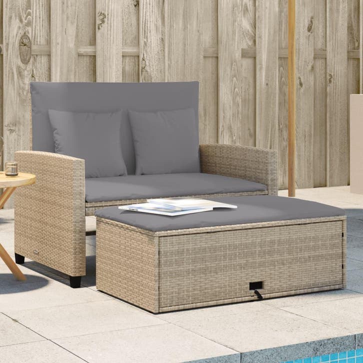 vidaXL Tuinbank 2-zits met kussens poly rattan beige, Tuin en Terras, Tuinsets en Loungesets, Nieuw, Verzenden