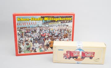 Schuco-Studio-Montagenkasten racewagens en Corgi vrachtwagen, Gebruikt