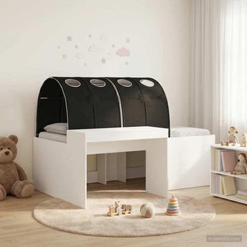vidaXL Bedframe met tunnel met plank 3 st Wit en zwart, Verzenden, Nieuw, Wit, Hout