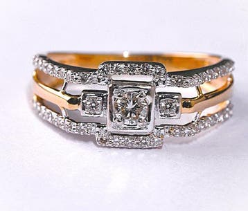 Ring - 14 karaat Geel goud, Witgoud - 0.62ct. tw. Diamant, Nieuw