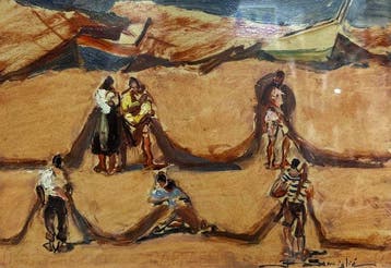 Raffaele Barscigliè (1913-1994) - Pescatori con reti- No