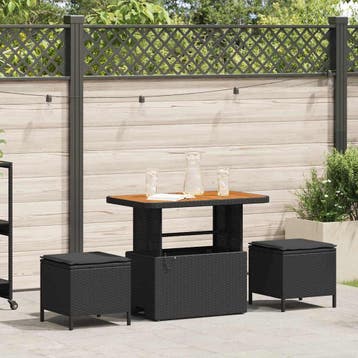 vidaXL Tuin eettafelset 3 st Zwart poly rattan, Verzenden, Nieuw, Rotan, 3 zitplaatsen