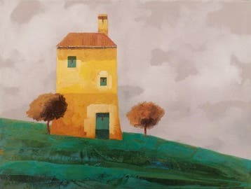 Guido Borelli - casa gialla prato verde, Antiek en Kunst, Kunst | Schilderijen | Modern
