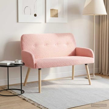 vidaXL 2-zitsbank met massief houten poten Roze Bouclé, Huis en Inrichting, Verzenden, Minder dan 150 cm, Stof, Nieuw