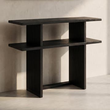 *WOONWINKEL* Zwarte Sidetable Teak Latjes, Verzenden, Nieuw