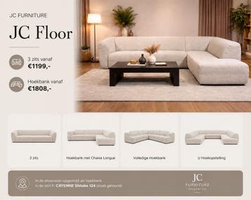 JC FURNITURE FLOOR - HOEKBANK - U BANK - ZELF SAMENSTELLEN, Huis en Inrichting, Banken | Sofa's en Chaises Longues, 250 tot 300 cm