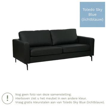 Leren bank Match - 3 zits - Toledo Sky Blue (lichtblauw) -, Nieuw, Ophalen of Verzenden, Rechte bank, Modern